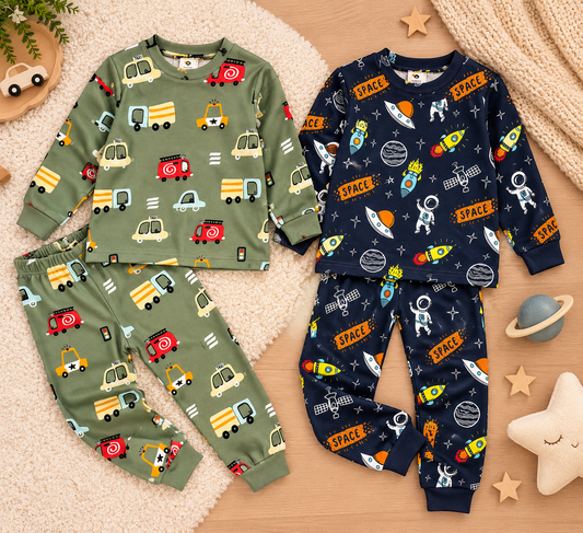 Boy Interlock Cotton Pyjamas - Universe/Cars - 3-8Y