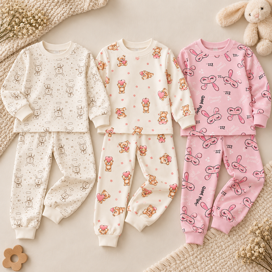 Girl Cotton Pyjamas - 3 Prints - 3-8Y