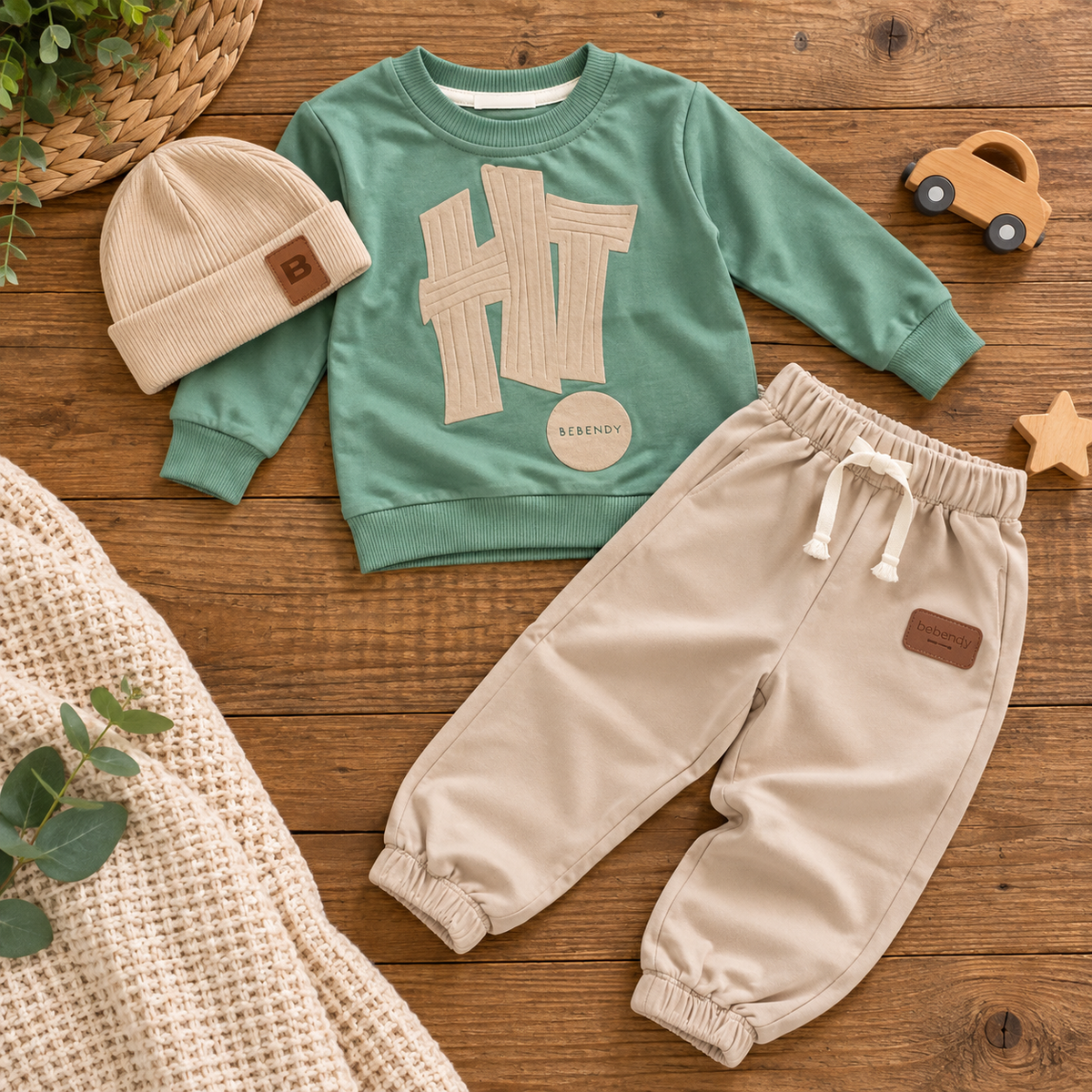 "Hi" Baby Set (3 pcs) - Beige/Grey - 6M-3Y
