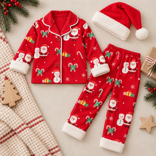 Santa & Snowflakes Pyjamas with Santa's Hat - 6M-2Y