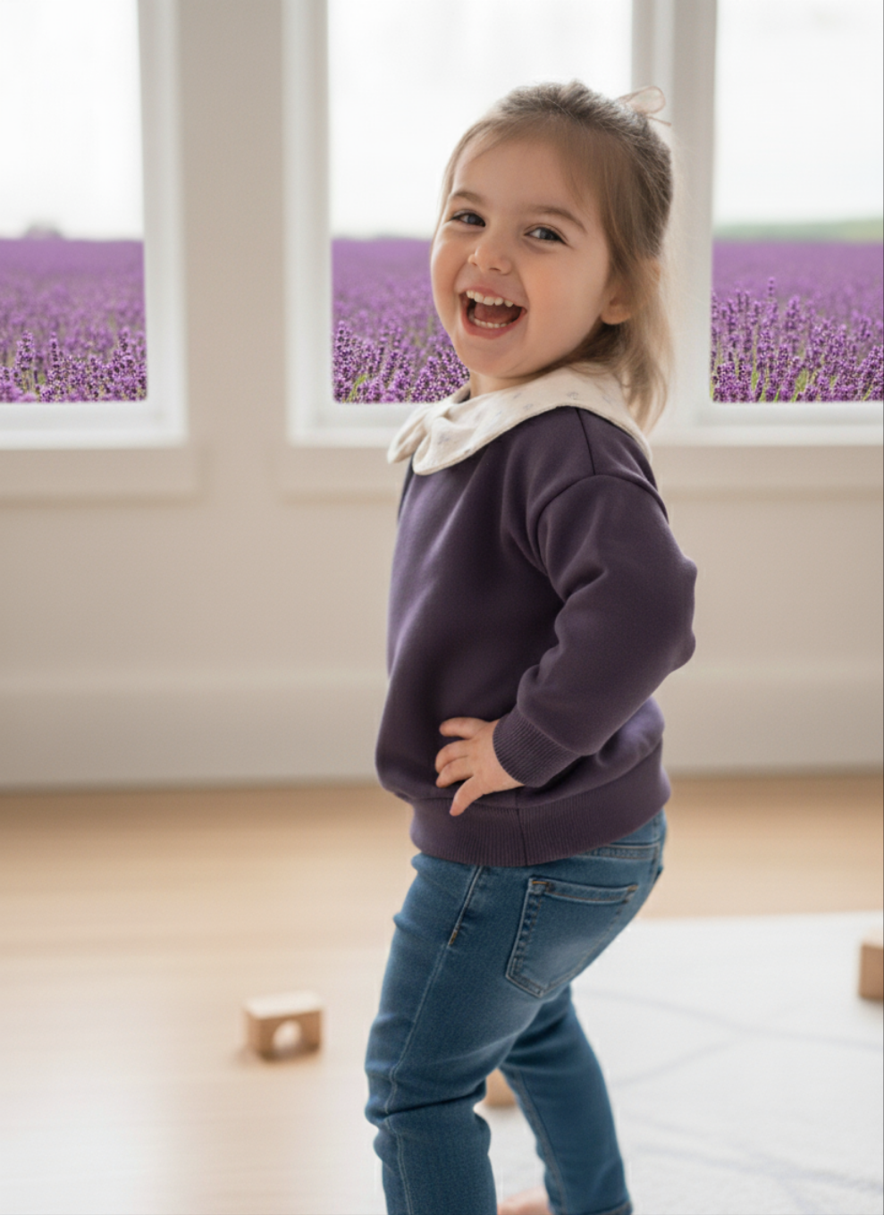 Lavender Flower Collar Pullover - 1-6Y
