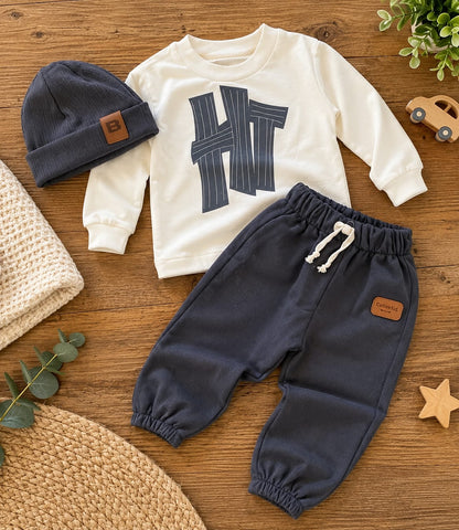 "Hi" Baby Set (3 pcs) - Beige/Grey - 6M-3Y
