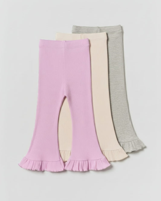 Flare Cotton Leggings - Pink/Beige/Grey - 2-8Y