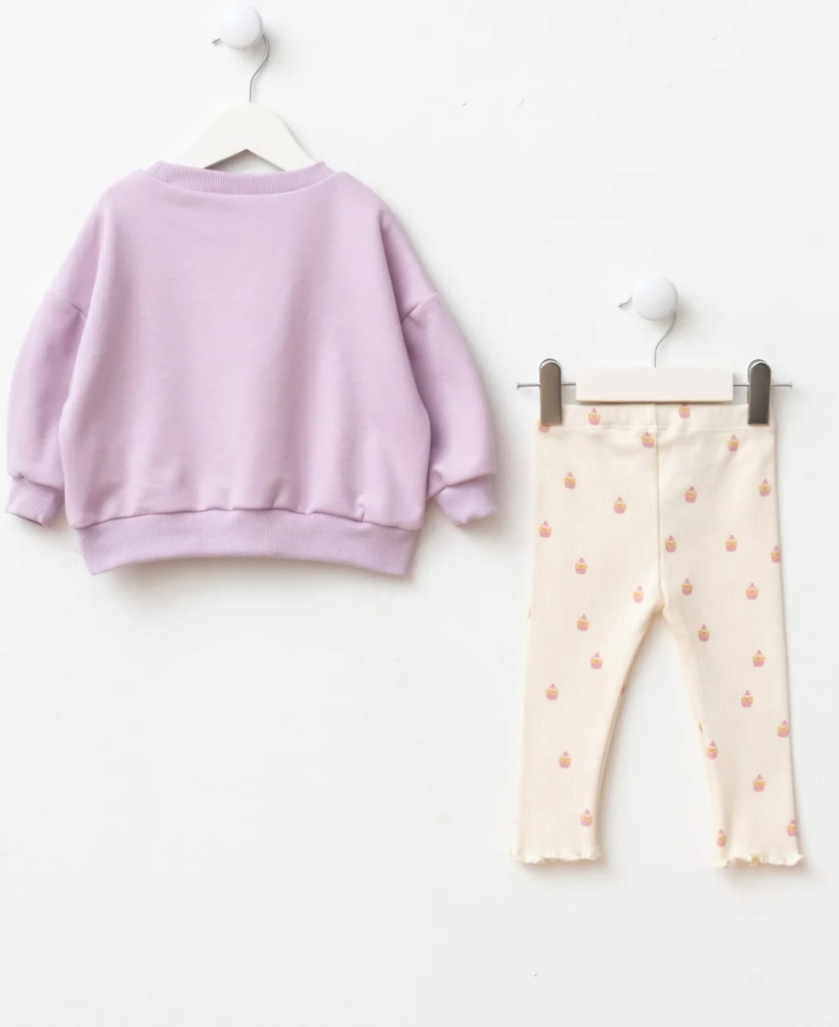 Ribbed Leggings Outfit Set with Cupcake Embroidery - 6M-2Y