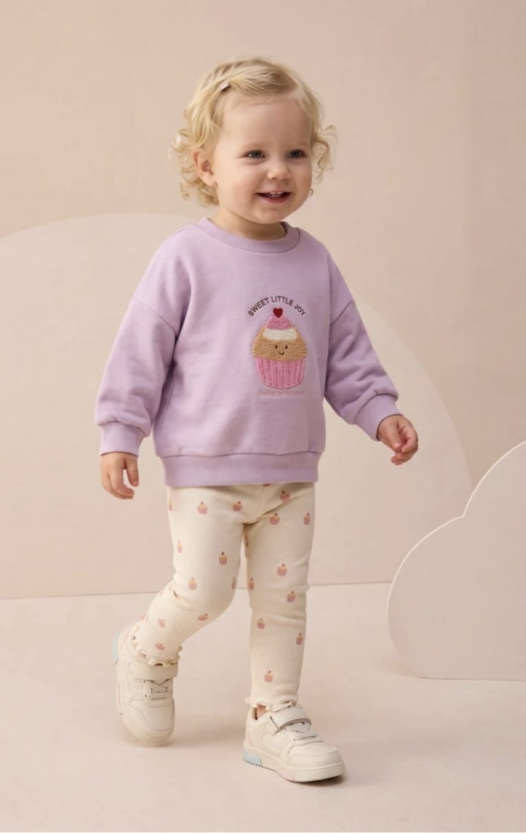 Ribbed Leggings Outfit Set with Cupcake Embroidery - 6M-2Y