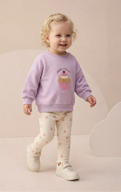 Ribbed Leggings Outfit Set with Cupcake Embroidery - 6M-2Y