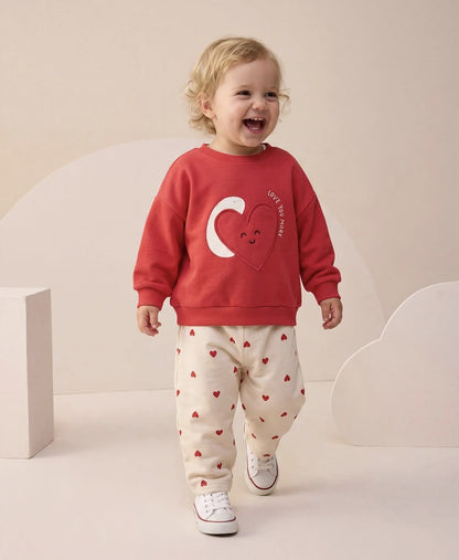 Printed Heart-Detail Top and Bottom Set - Pink/Red - 6M-2Y