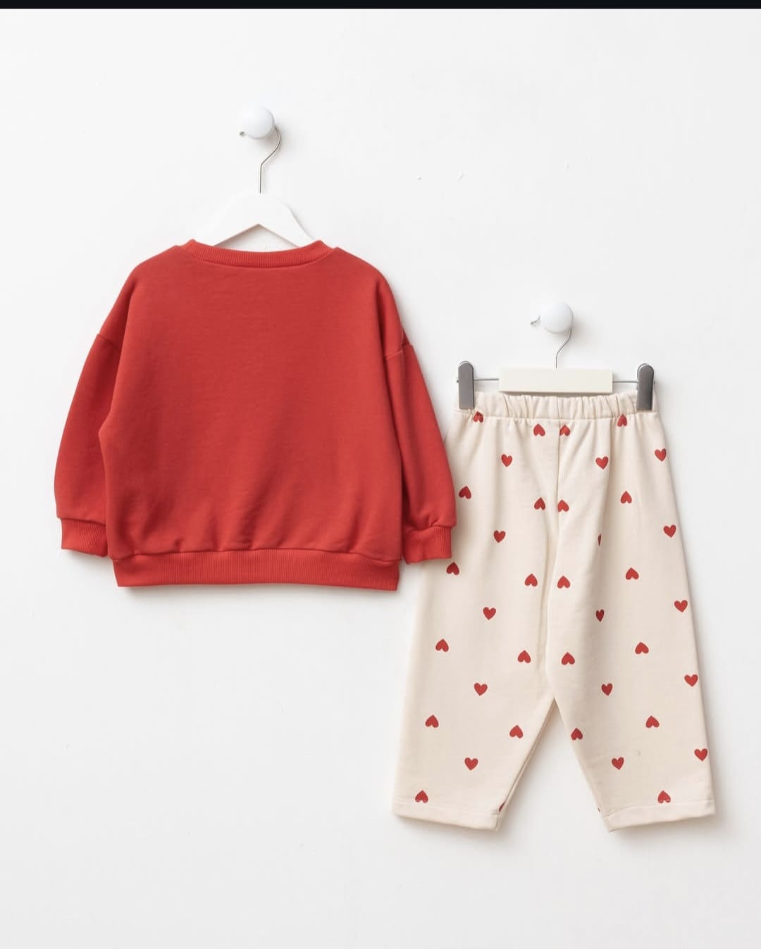 Printed Heart-Detail Top and Bottom Set - Pink/Red - 6M-2Y