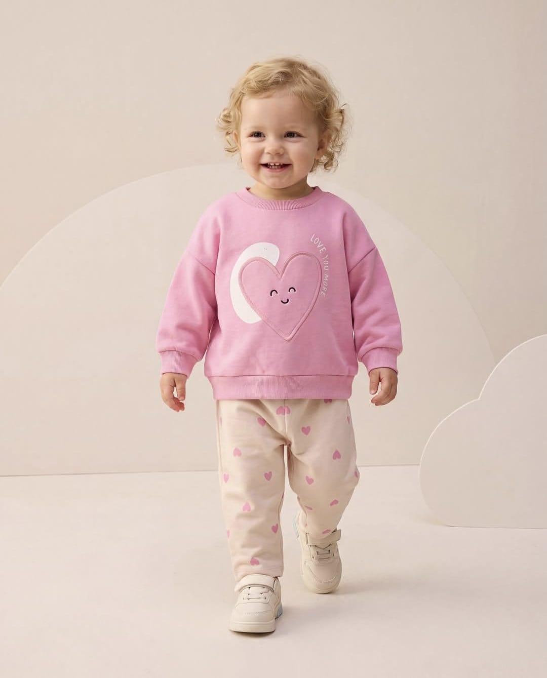 Printed Heart-Detail Top and Bottom Set - Pink/Red - 6M-2Y