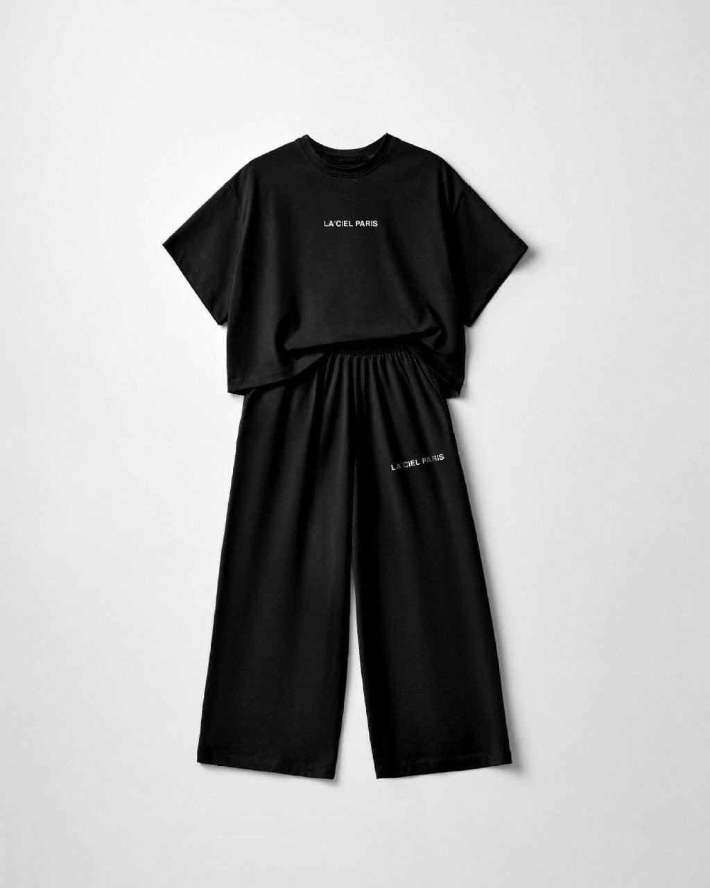 BLACK Wide Leg Pants & Tshirt Set - 2-7Y