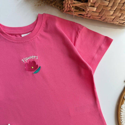 Floral Short Legging & Tshirt Set - Pink - 2-8Y