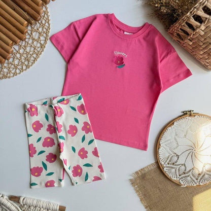 Floral Short Legging & Tshirt Set - Pink - 2-8Y