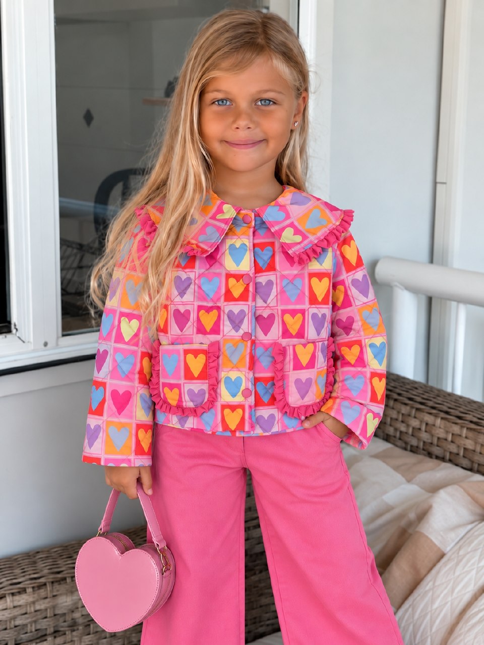 Heartful Quilted Jacket & Pants Set - Pink - 2-8Y