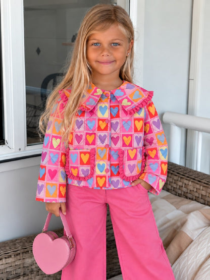 Heartful Quilted Jacket & Pants Set - Pink - 2-8Y