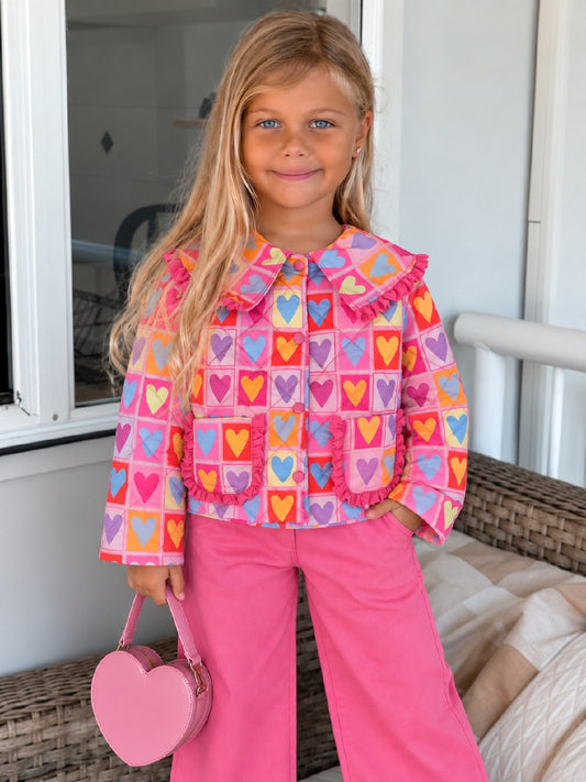 Heartful Quilted Jacket & Pants Set - Pink - 2-8Y