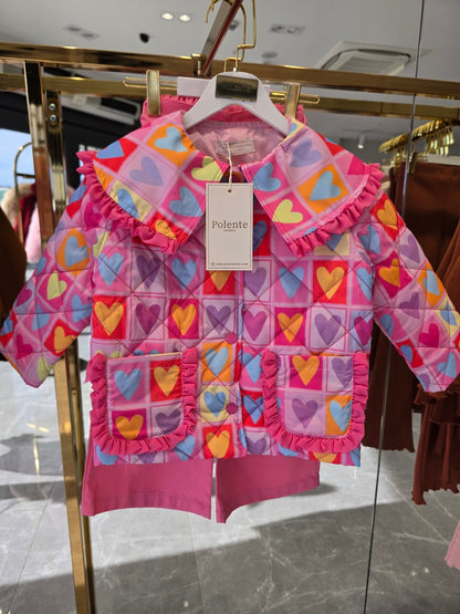 Heartful Quilted Jacket & Pants Set - Pink - 2-8Y