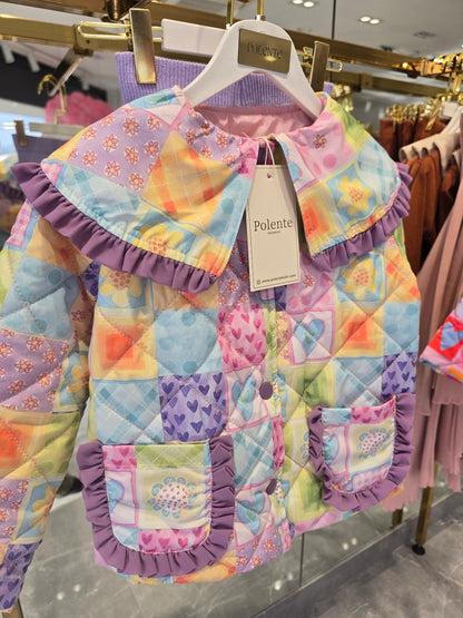 Heartful Quilted Jacket & Flare Legging Set - Purple - 2-8Y