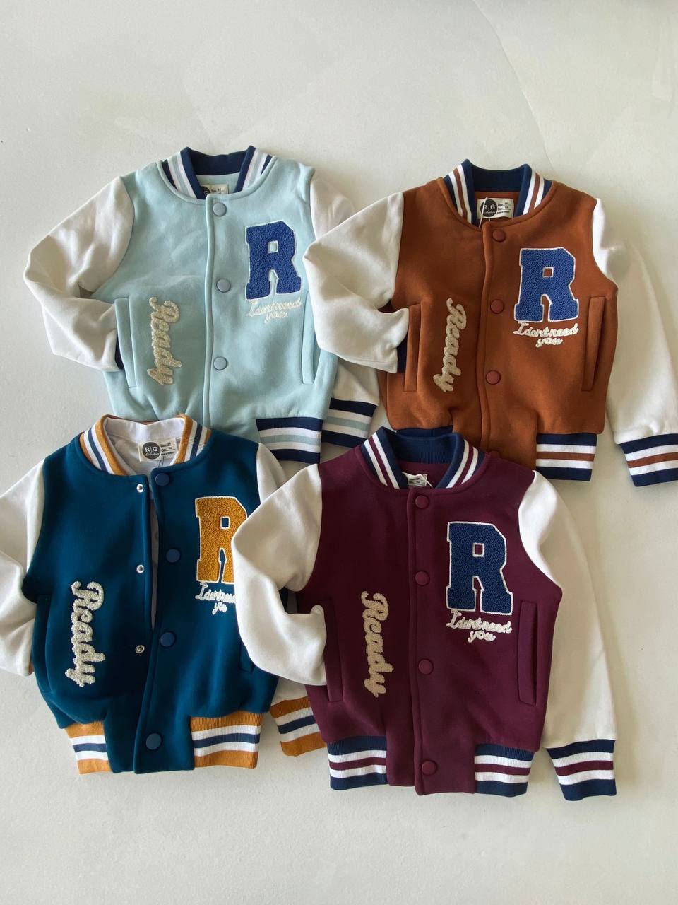 Varsity Boy's Fleeced Jacket (100% Cotton) - Burgundy/Baby Blue - 3-9Y