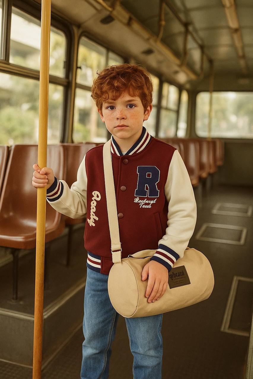 Varsity Boy's Fleeced Jacket (100% Cotton) - Burgundy/Baby Blue - 3-9Y
