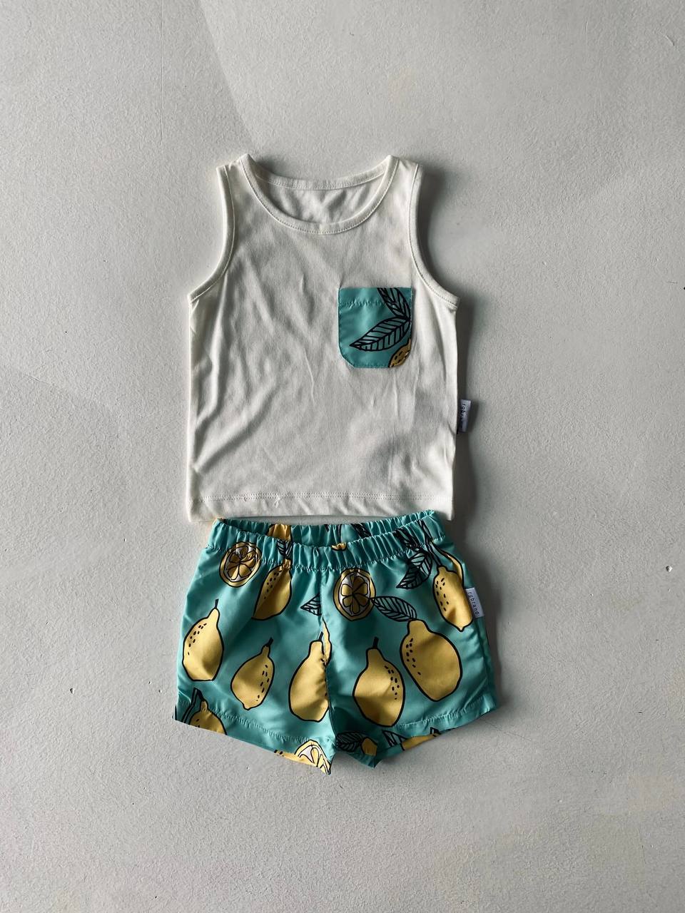 Mediterranean Lemon Cotton Top & Swim Shorts Set - 6M-4Y