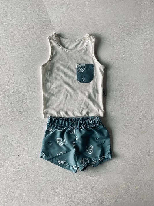 Seashell Cotton Top & Swim Shorts Set - 6M-4Y