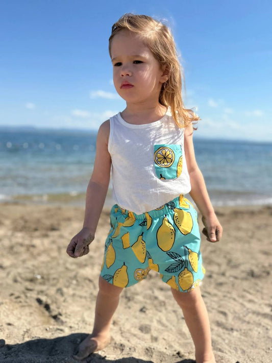 Mediterranean Lemon Cotton Top & Swim Shorts Set - 6M-4Y