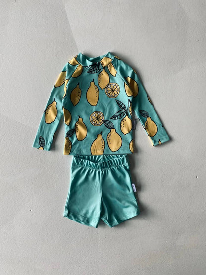 Mediterranean Lemon Long Sleave Swimsuit - 6M-4Y