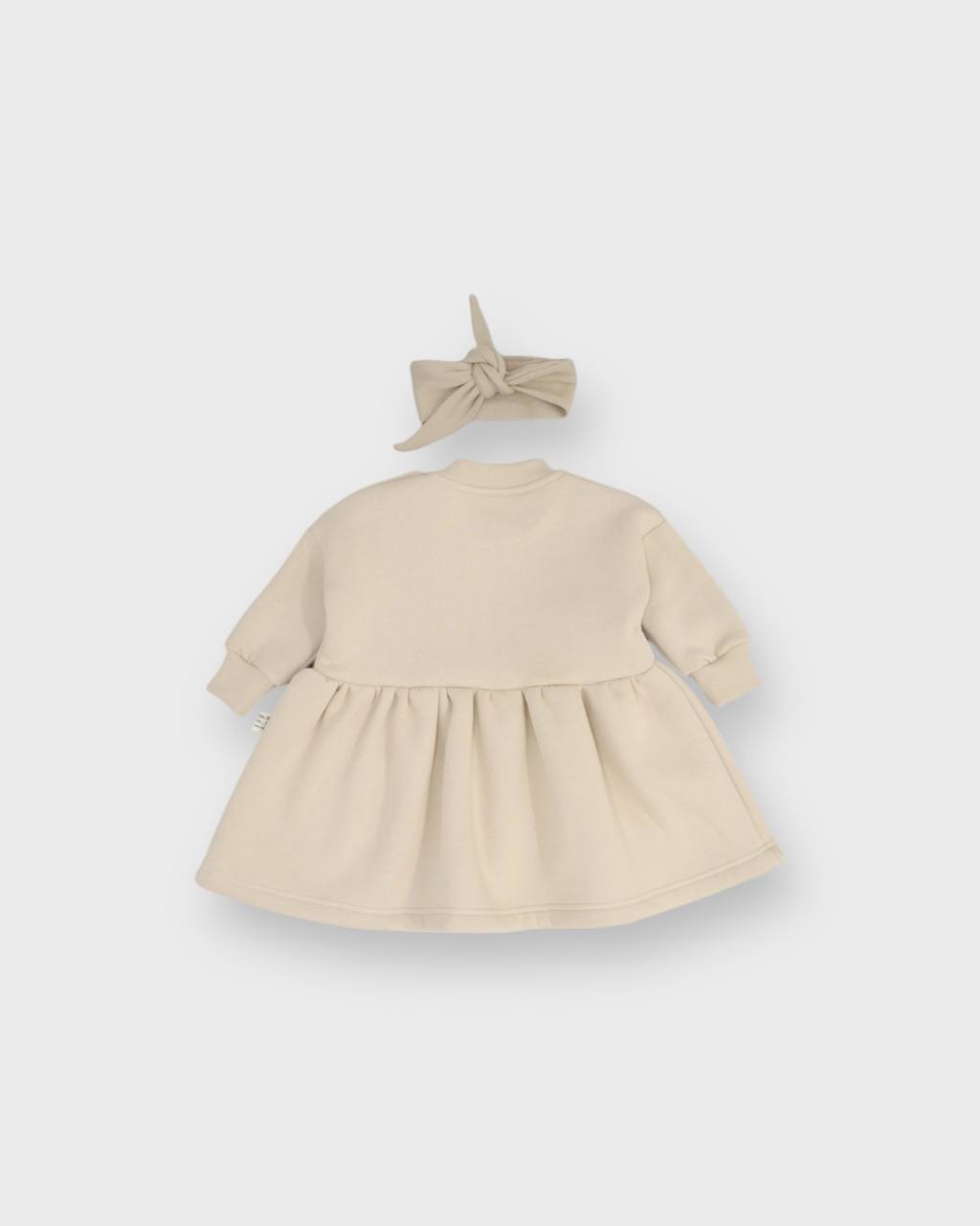 Fleeced Dress with Headband (100% Cotton) - Beige/Olive Green - 6M-4Y