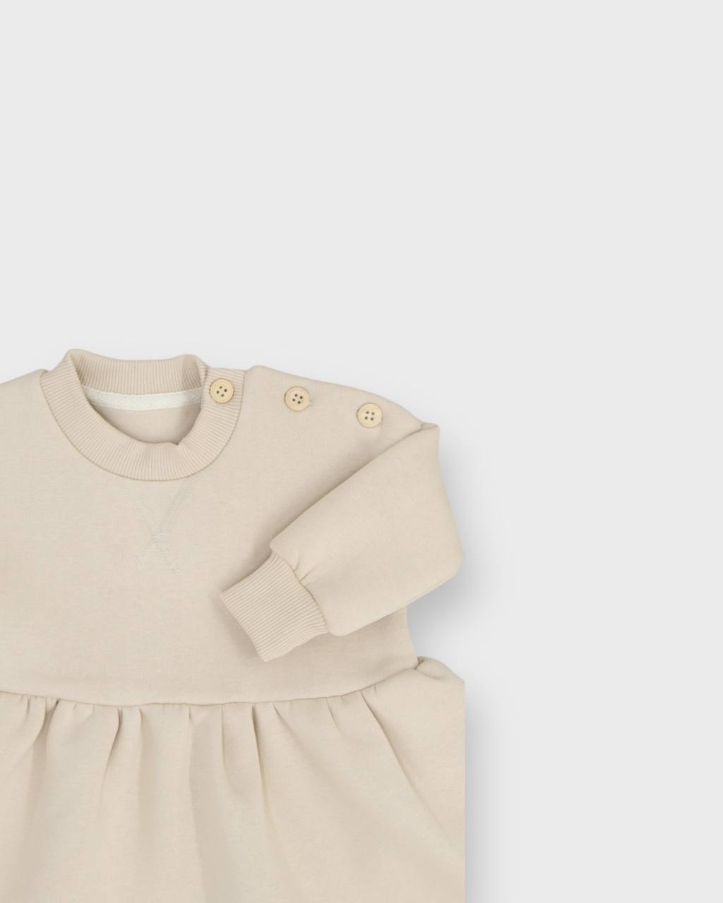 Fleeced Dress with Headband (100% Cotton) - Beige/Olive Green - 6M-4Y