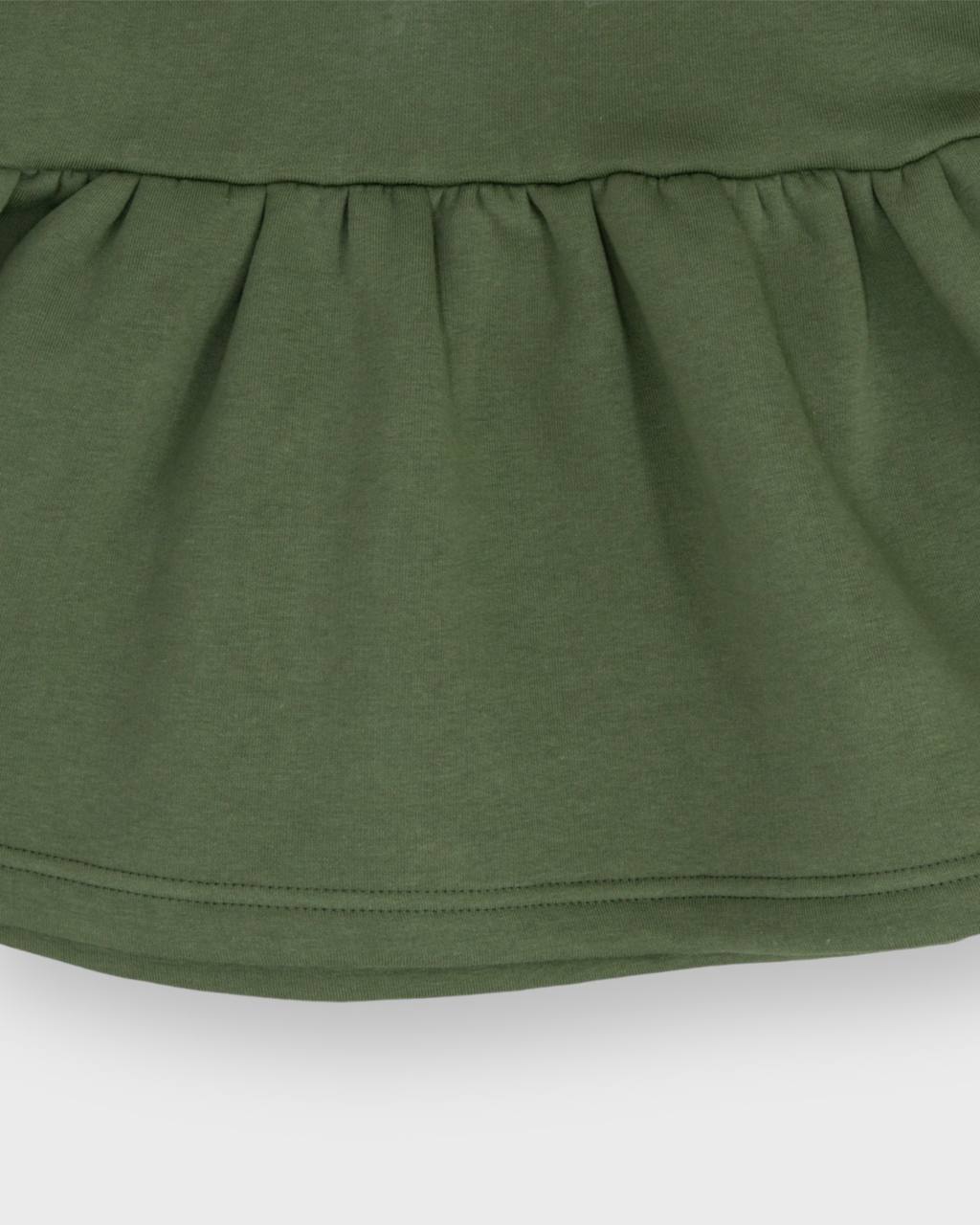 Fleeced Dress with Headband (100% Cotton) - Beige/Olive Green - 6M-4Y