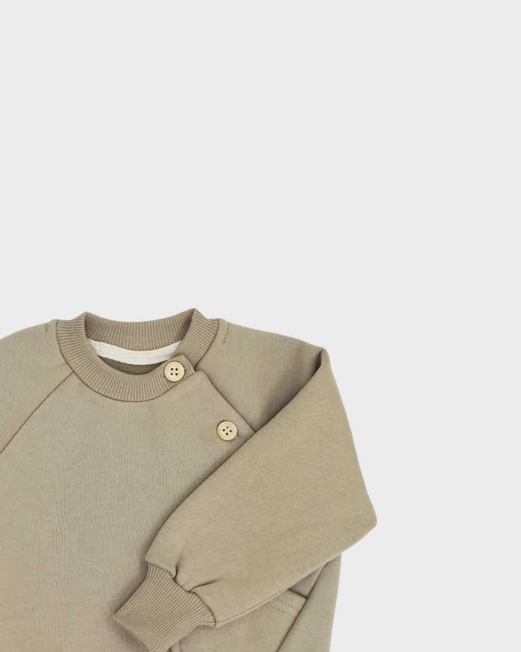 Fleeced Sweater with Side Pocket (100% Cotton) - Beige/Brown/Olive Green - 6M-4Y