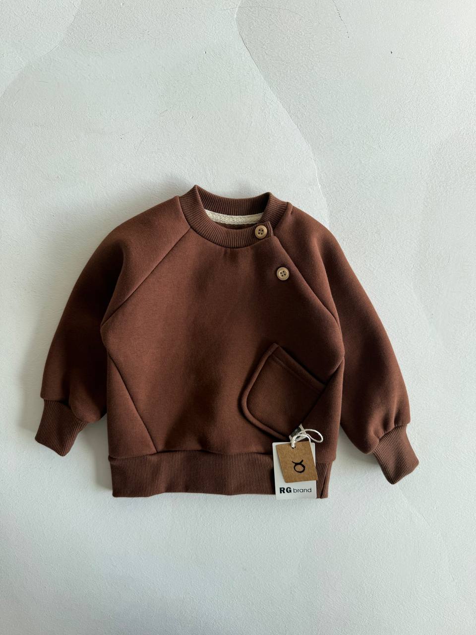 Fleeced Sweater with Side Pocket (100% Cotton) - Beige/Brown/Olive Green - 6M-4Y