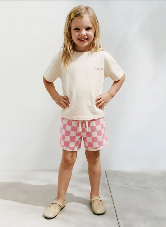 LOVE ON TOUR - PINK Shorts & BEIGE Tshirt Set - 2-7Y
