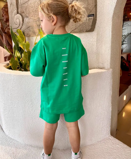 Tennis Oversized Green Shorts & Tshirt Set - 2-7Y