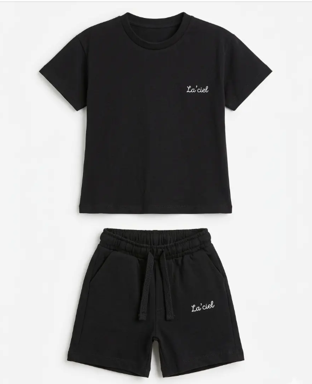 SLOGAN - Black Shorts & Tshirt Set - 2-7Y