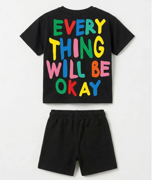 SLOGAN - Black Shorts & Tshirt Set - 2-7Y