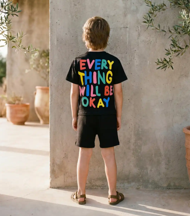 SLOGAN - Black Shorts & Tshirt Set - 2-7Y