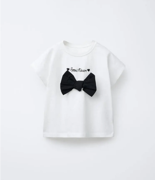 White Tshirt with Black Bow - 3-10Y