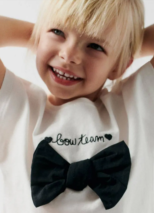 White Tshirt with Black Bow - 2-7Y
