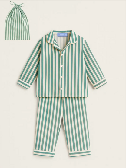 Muslin Pyjamas Set - Green Stripes - 3-12Y