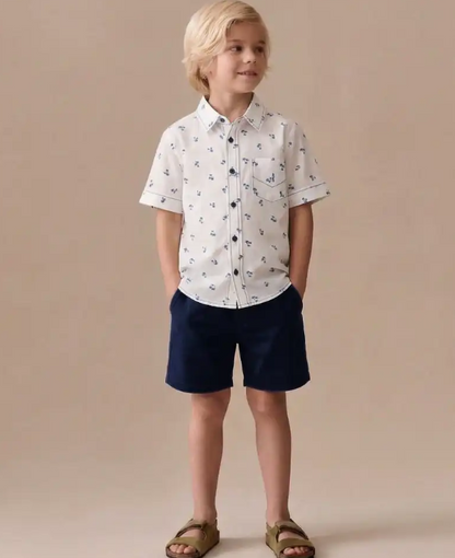 Shorts & Palm Tree Pattern Shirt Set - 2-7Y