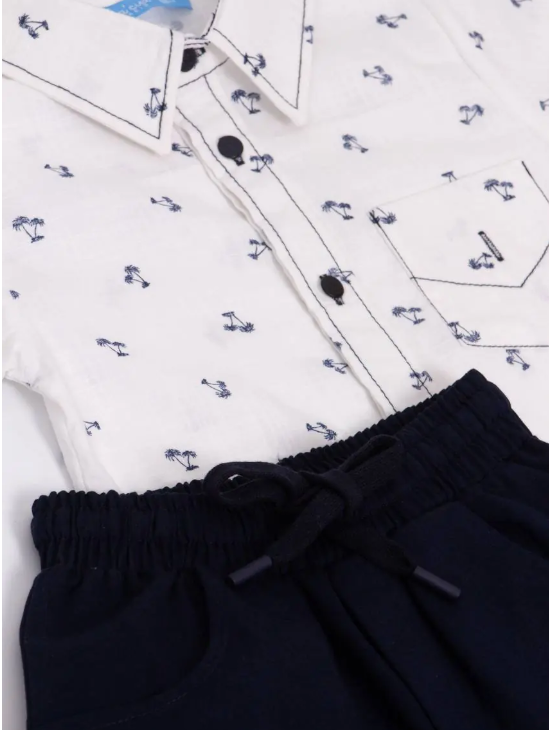 Shorts & Palm Tree Pattern Shirt Set - 2-7Y