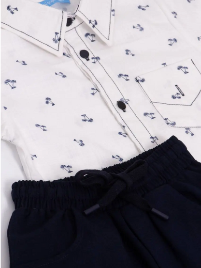 Shorts & Palm Tree Pattern Shirt Set - 2-7Y