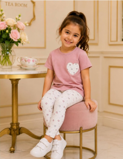 Hearts Legging & Tshirt Set - Pink Top - 1-5Y
