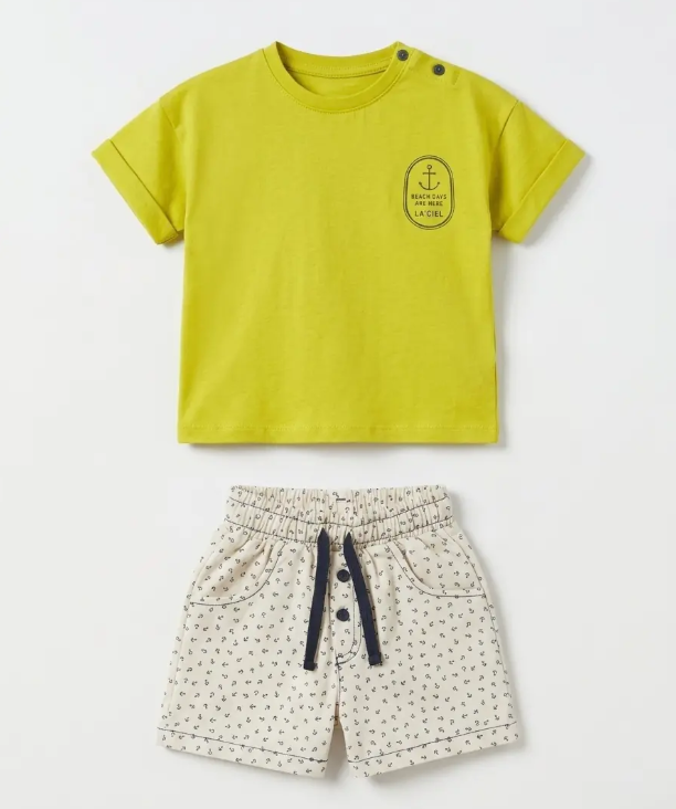 Little Sailor Shorts & Tshirt Set - Pistache - 6M-3Y