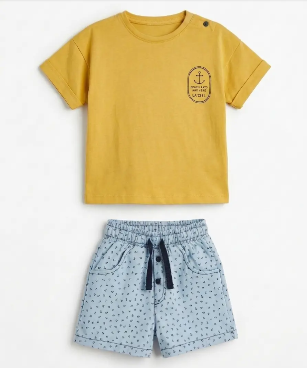 Little Sailor Shorts & Tshirt Set - Moutarde - 6M-3Y