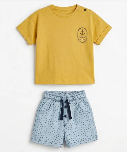 Little Sailor Shorts & Tshirt Set - Moutarde - 6M-3Y