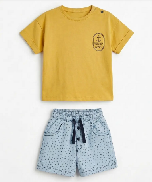 Little Sailor Shorts & Tshirt Set - Moutarde - 6M-3Y