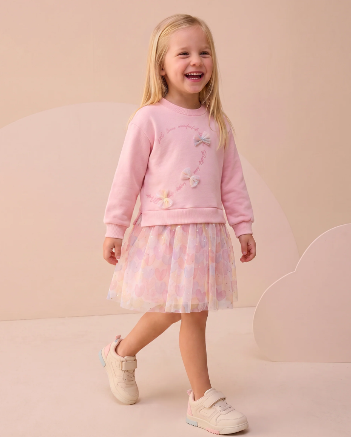 Dress Tulle with Bow Detail - Pink - 3-7Y