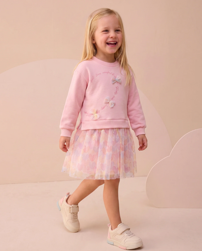 Dress Tulle with Bow Detail - Pink - 3-7Y